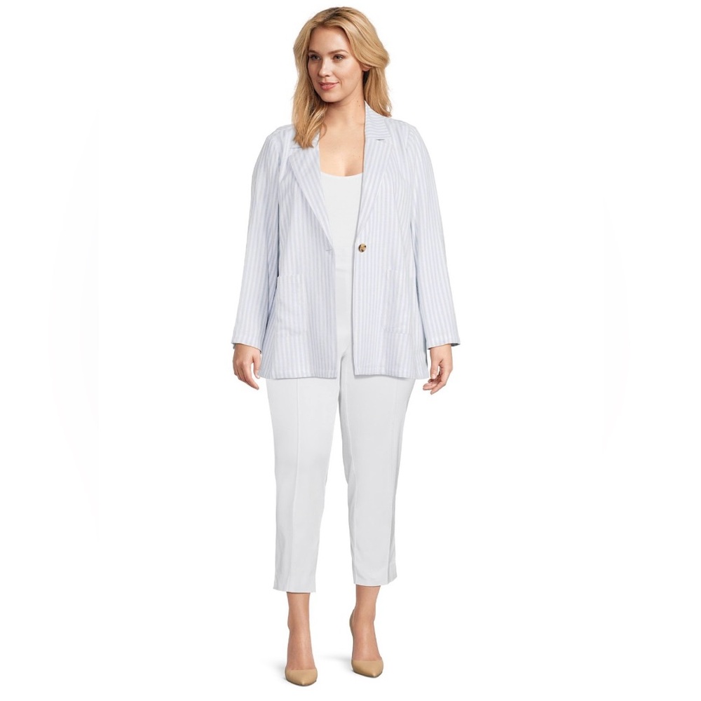 Terra and Sky Women's Oversized Blazer, Blue & White, Size 1X